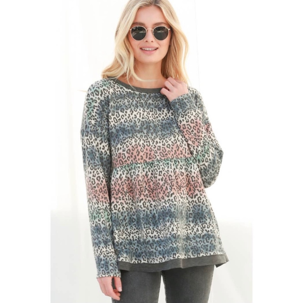 Rainbow Tie Dye Animal Flounce Top